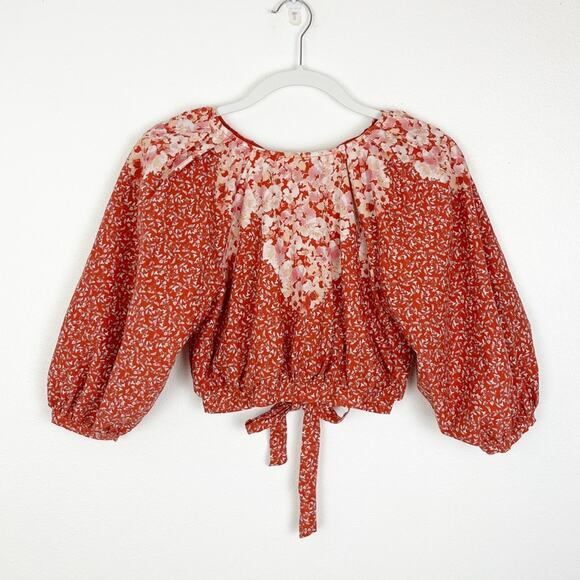 Coco + Jaimeson Crop Top Floral Puff Sleeve Tie Back Small - Picture 3 of 7